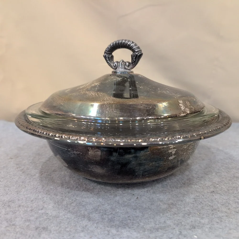 Vintage Silver Plated FB Rogers Bowl w/ Pyrex Casserole Dish w/ Lid